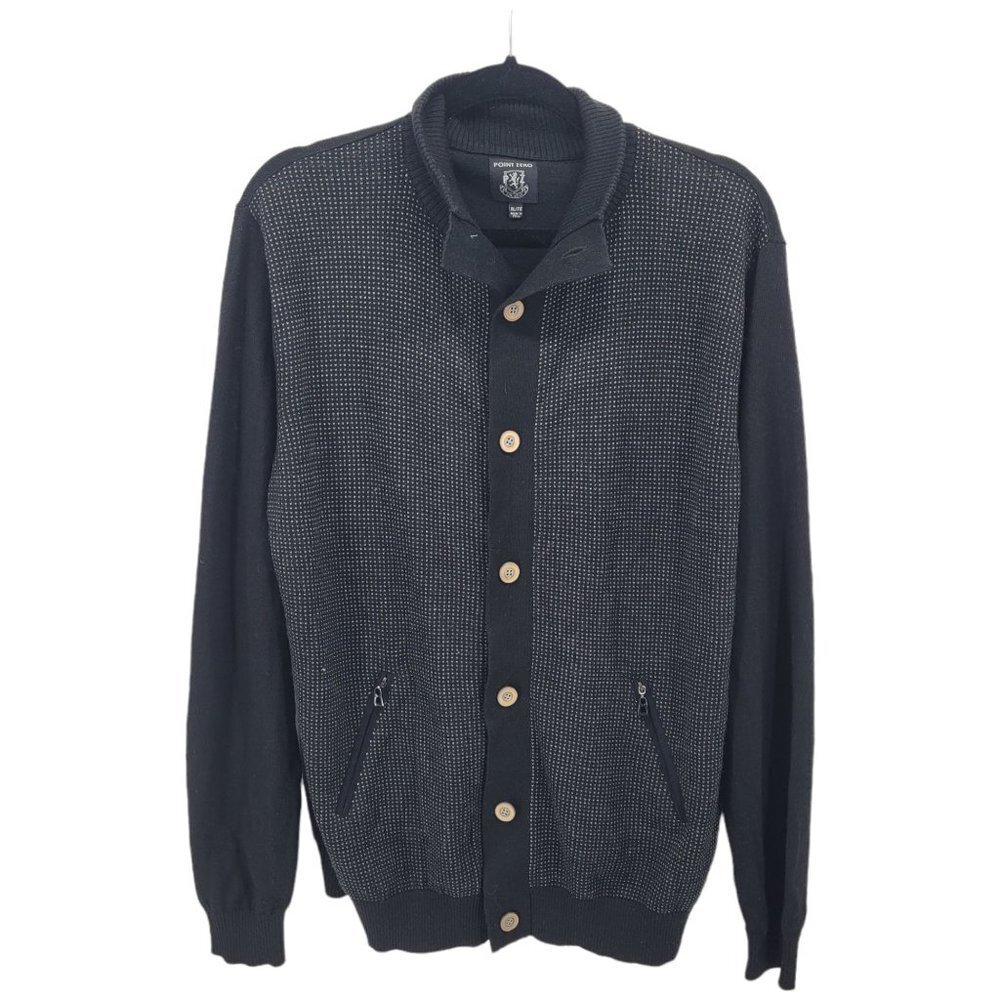 Point zero Mens size XL black cardigan Merino wool blend button cardigan sweater